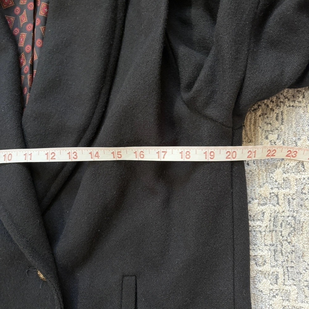 Vintage Womens Long Double Breasted Wool Coat Size L Black Trench Peacoat Shawl - Picture 15 of 16